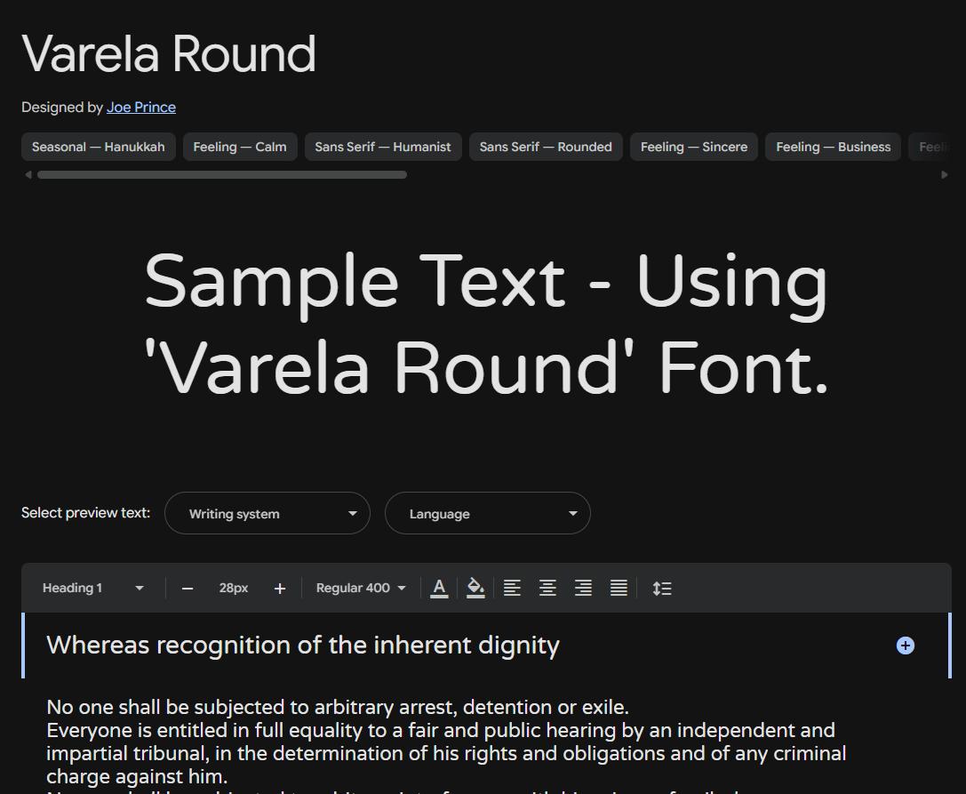 Image sample preview for text using Varela Round font family