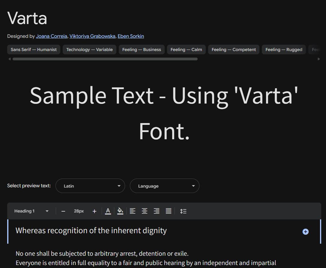 Image sample preview for text using Varta font family