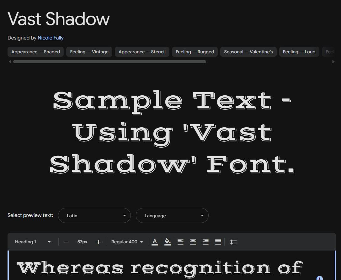 Image sample preview for text using Vast Shadow font family