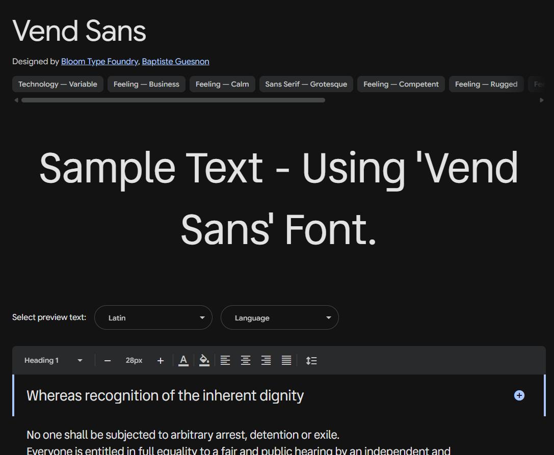 Image sample preview for text using Vend Sans font family