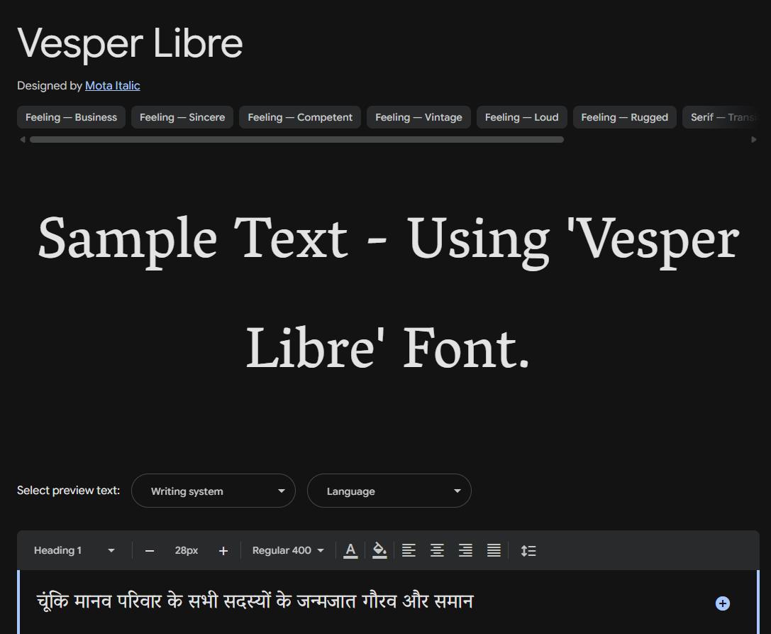 Image sample preview for text using Vesper Libre font family