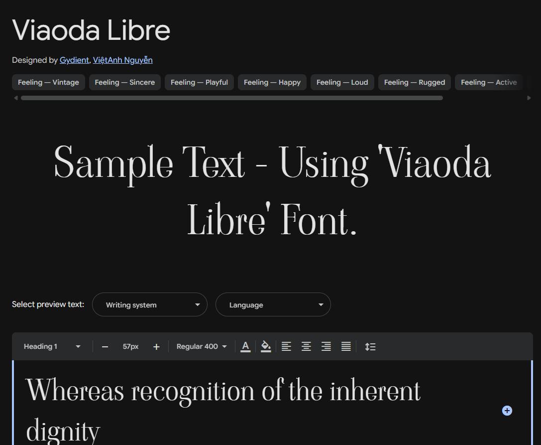 Image sample preview for text using Viaoda Libre font family