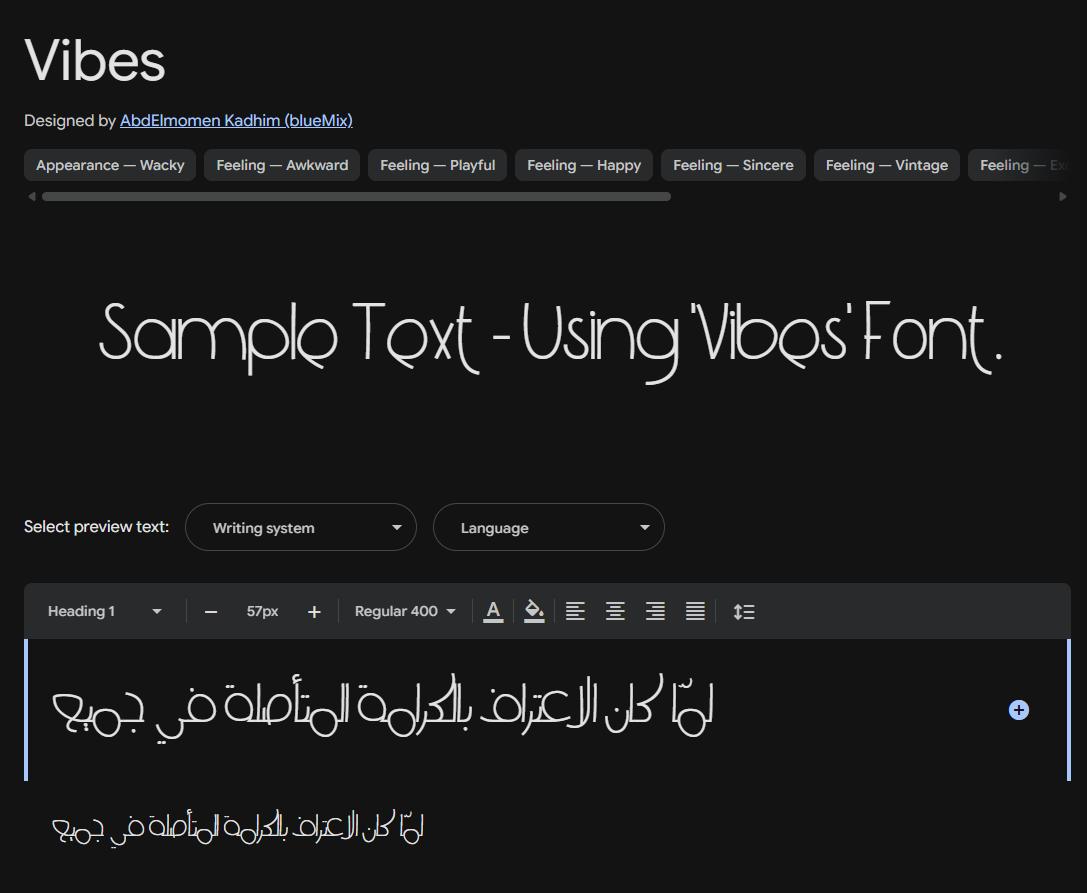 Image sample preview for text using Vibes font family
