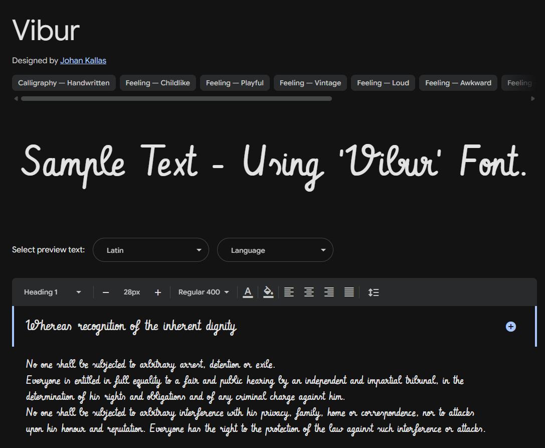 Image sample preview for text using Vibur font family