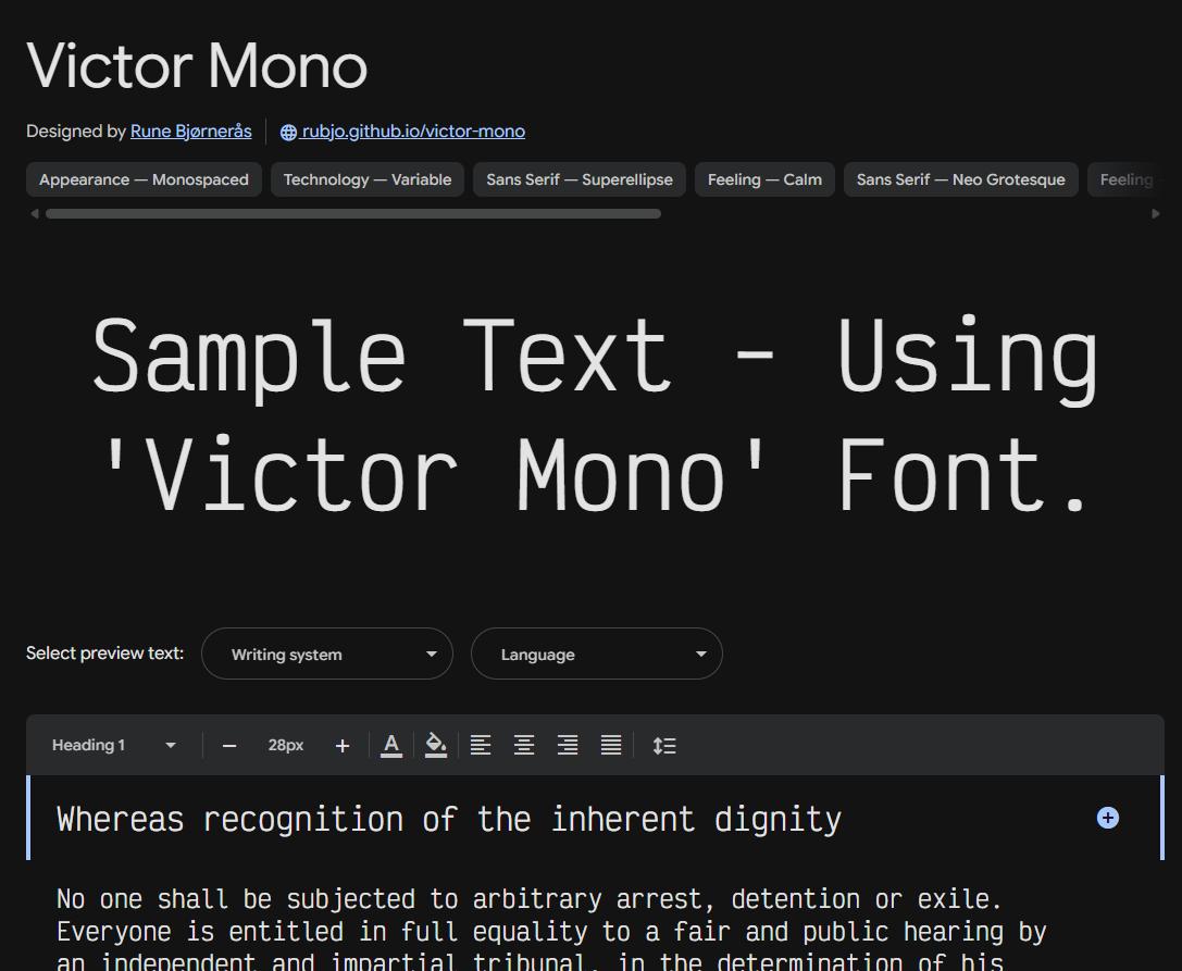 Image sample preview for text using Victor Mono font family