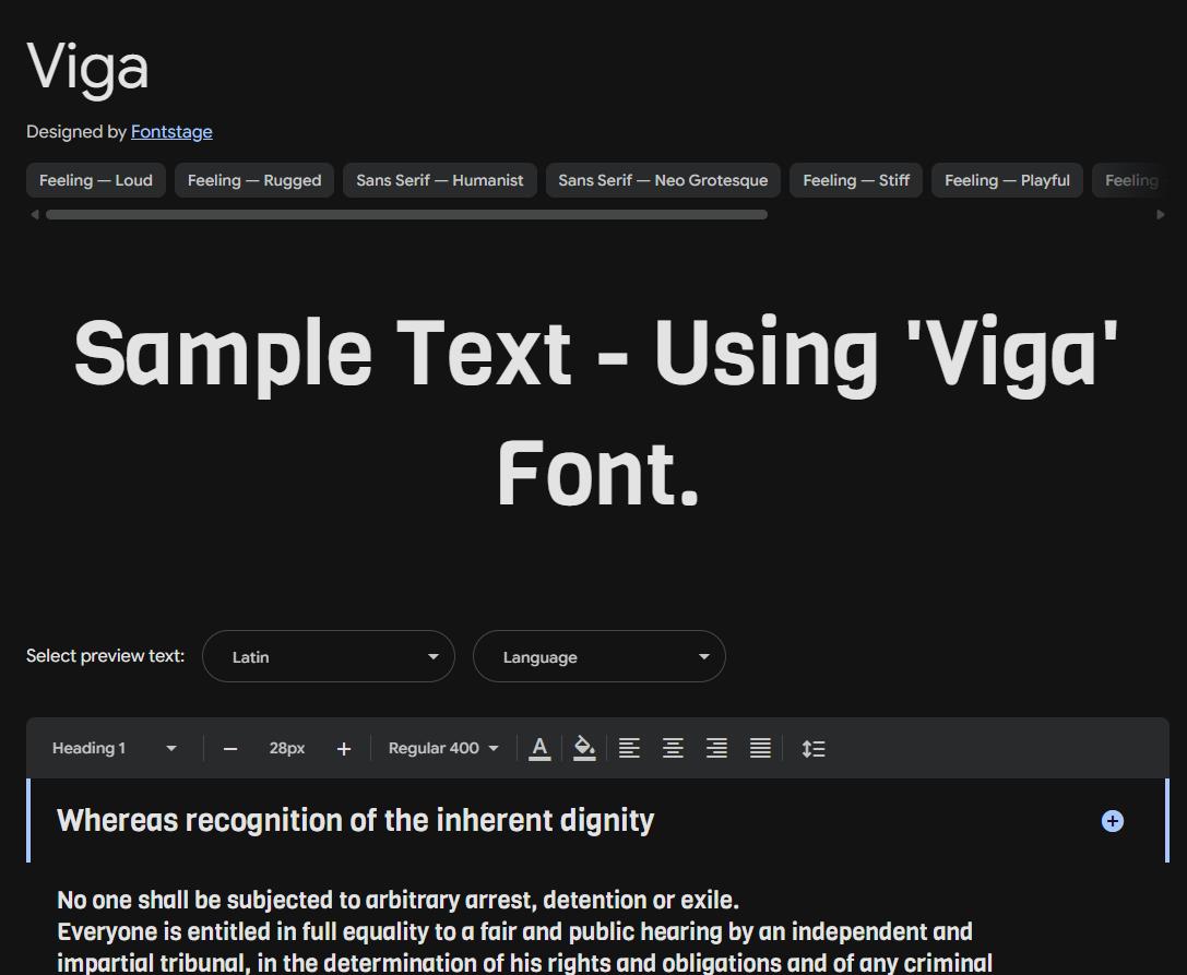 Image sample preview for text using Viga font family