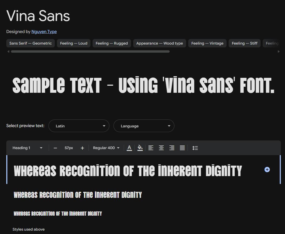 Image sample preview for text using Vina Sans font family