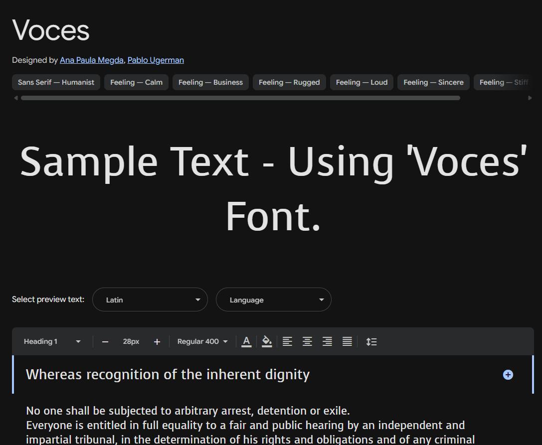 Image sample preview for text using Voces font family
