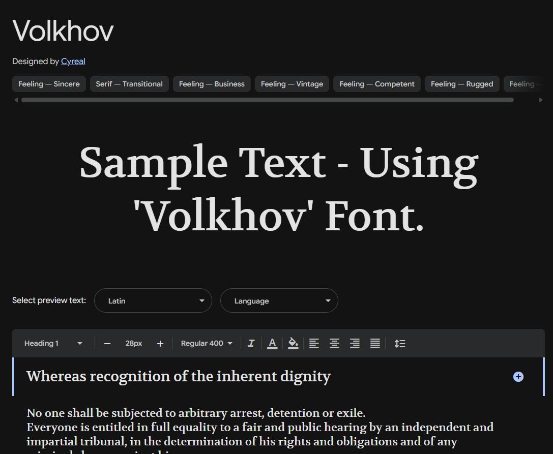 Image sample preview for text using Volkhov font family