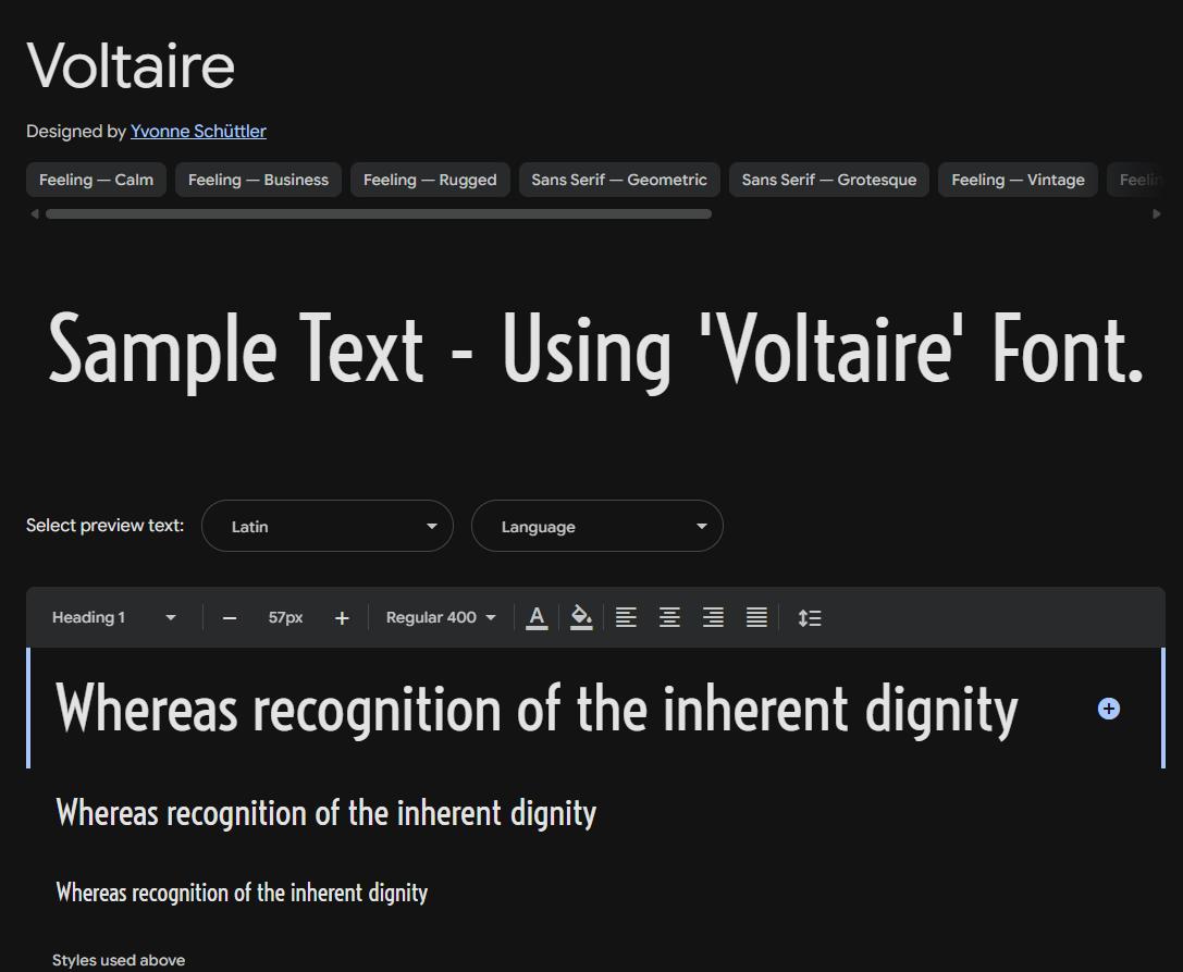 Image sample preview for text using Voltaire font family
