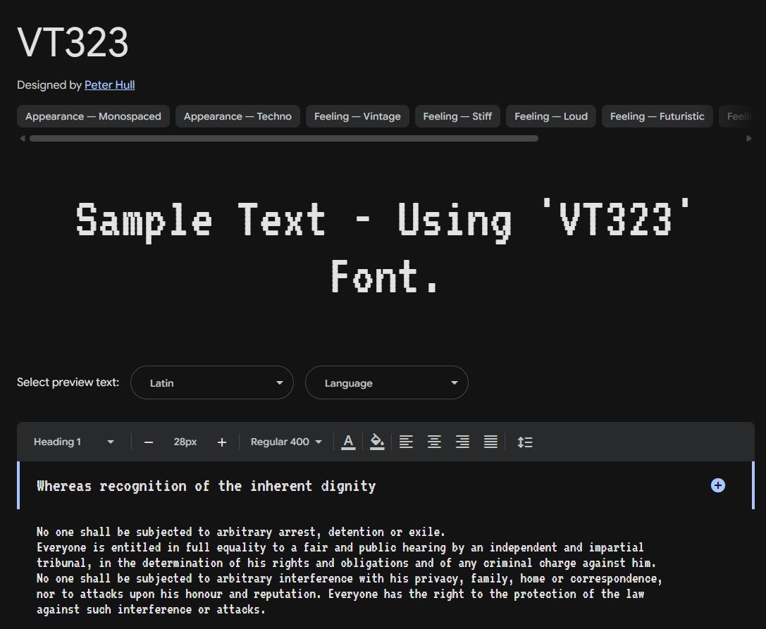 Image sample preview for text using VT323 font family