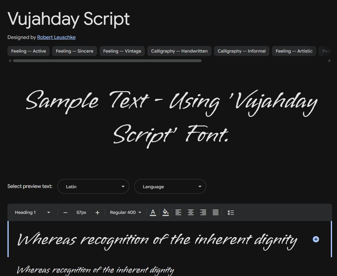 Image sample preview for text using Vujahday Script font family