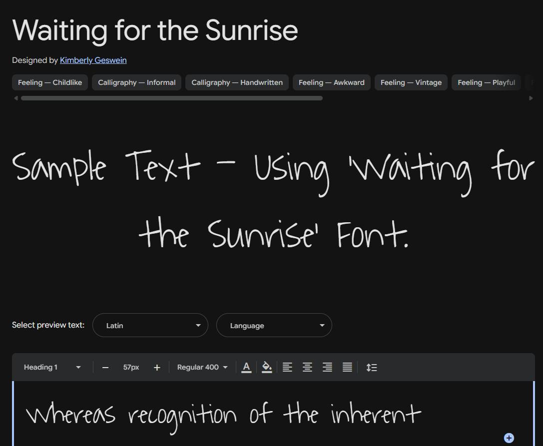 Image sample preview for text using Waiting for the Sunrise font family
