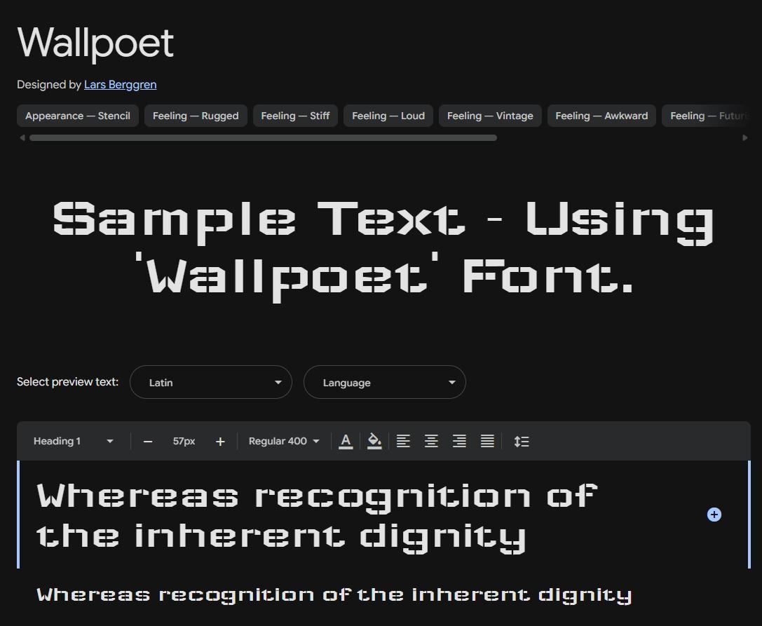 Image sample preview for text using Wallpoet font family