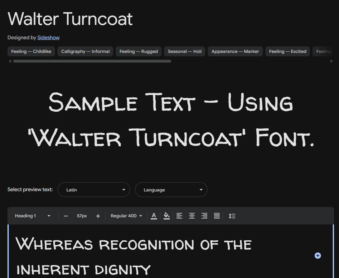 Image sample preview for text using Walter Turncoat font family