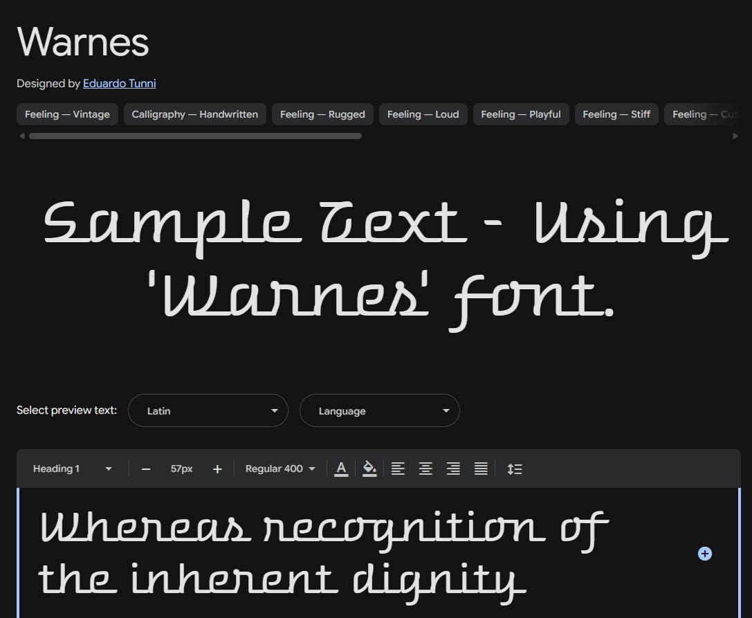 Image sample preview for text using Warnes font family