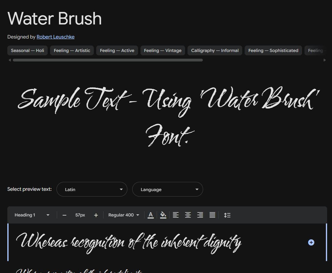 Image sample preview for text using Water Brush font family