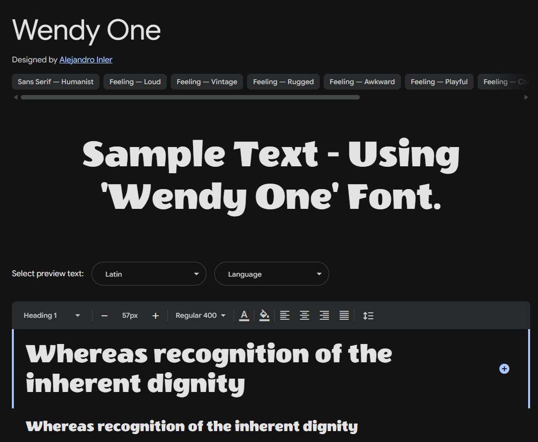 Image sample preview for text using Wendy One font family