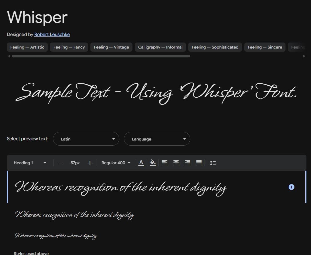 Image sample preview for text using Whisper font family