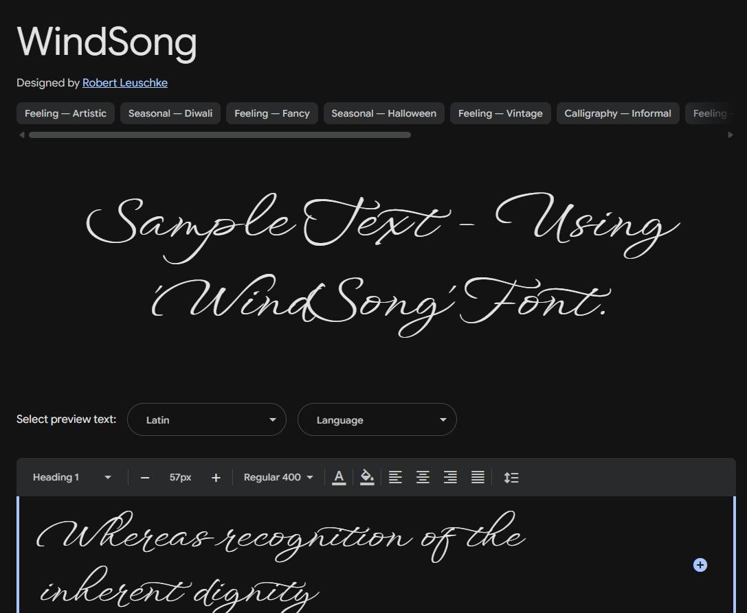 Image sample preview for text using WindSong font family