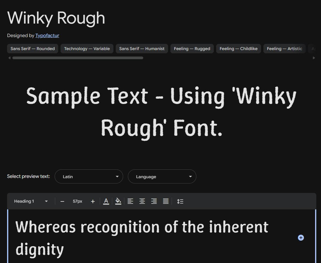 Image sample preview for text using Winky Rough font family