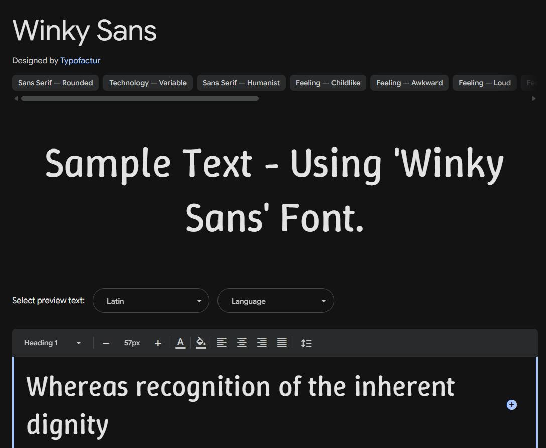 Image sample preview for text using Winky Sans font family