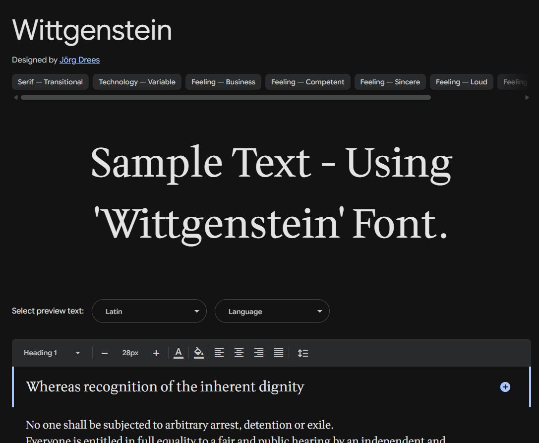Image sample preview for text using Wittgenstein font family
