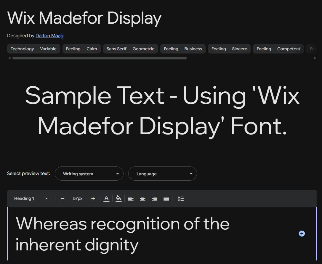 Image sample preview for text using Wix Madefor Display font family