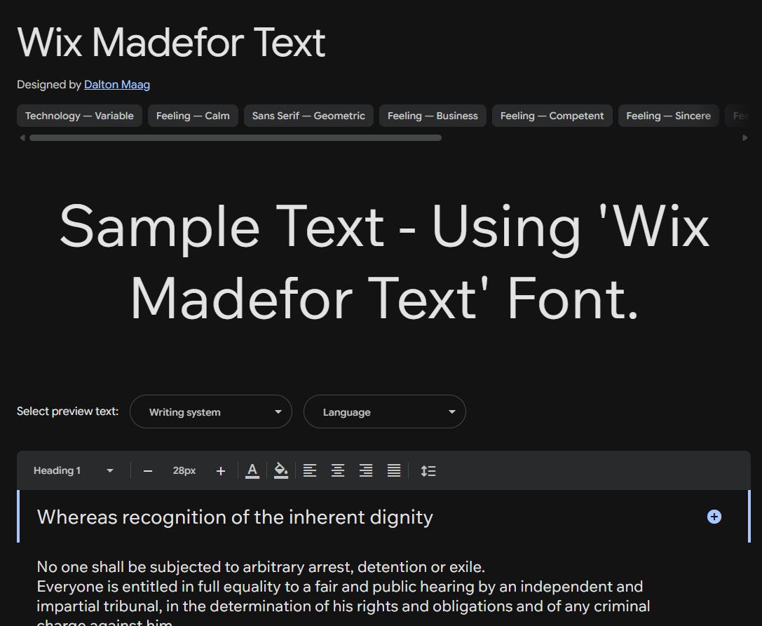 Image sample preview for text using Wix Madefor Text font family