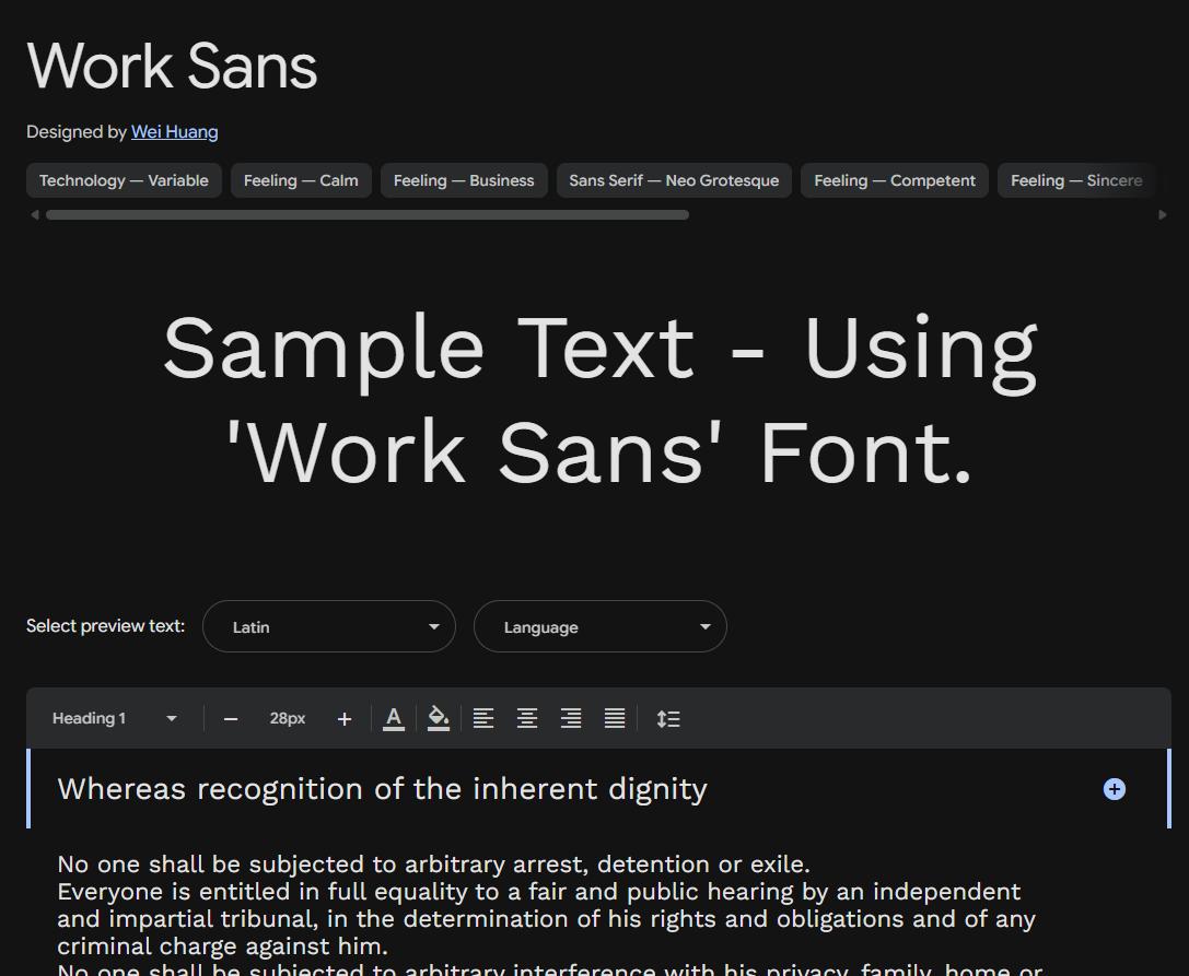 Image sample preview for text using Work Sans font family