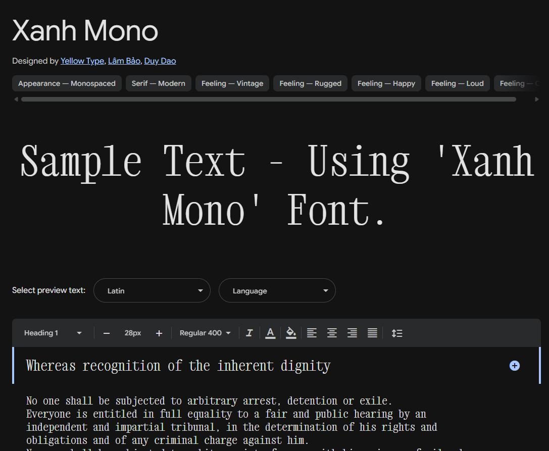 Image sample preview for text using Xanh Mono font family