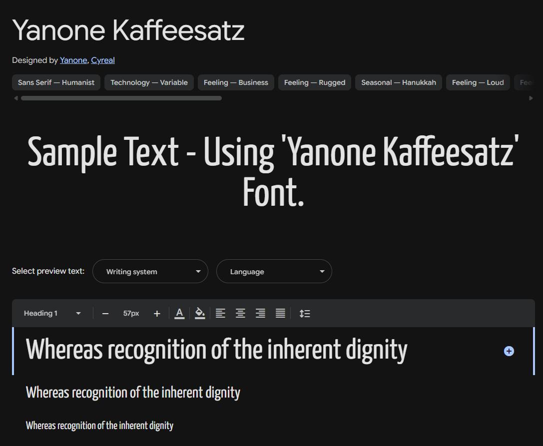 Image sample preview for text using Yanone Kaffeesatz font family