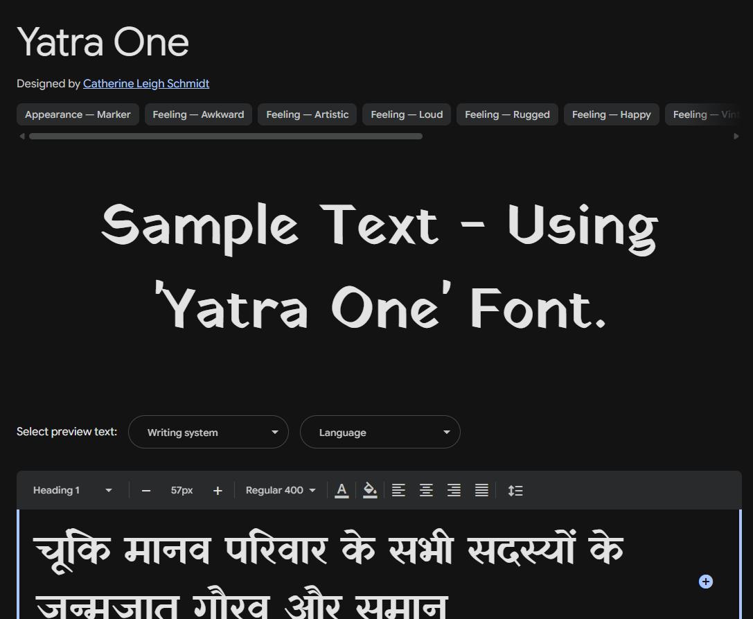 Image sample preview for text using Yatra One font family