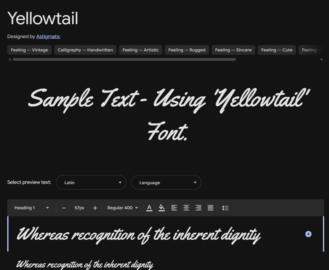 Image sample preview for text using Yellowtail font family