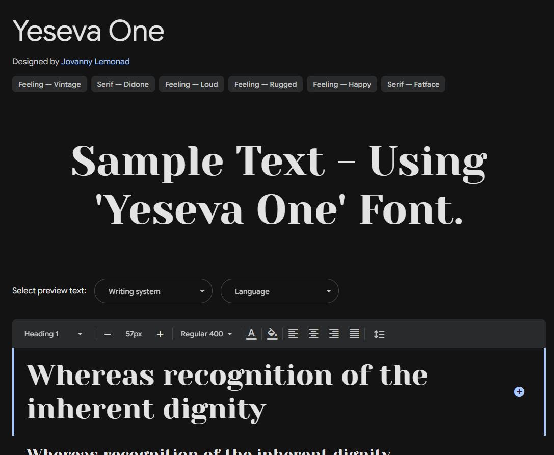 Image sample preview for text using Yeseva One font family