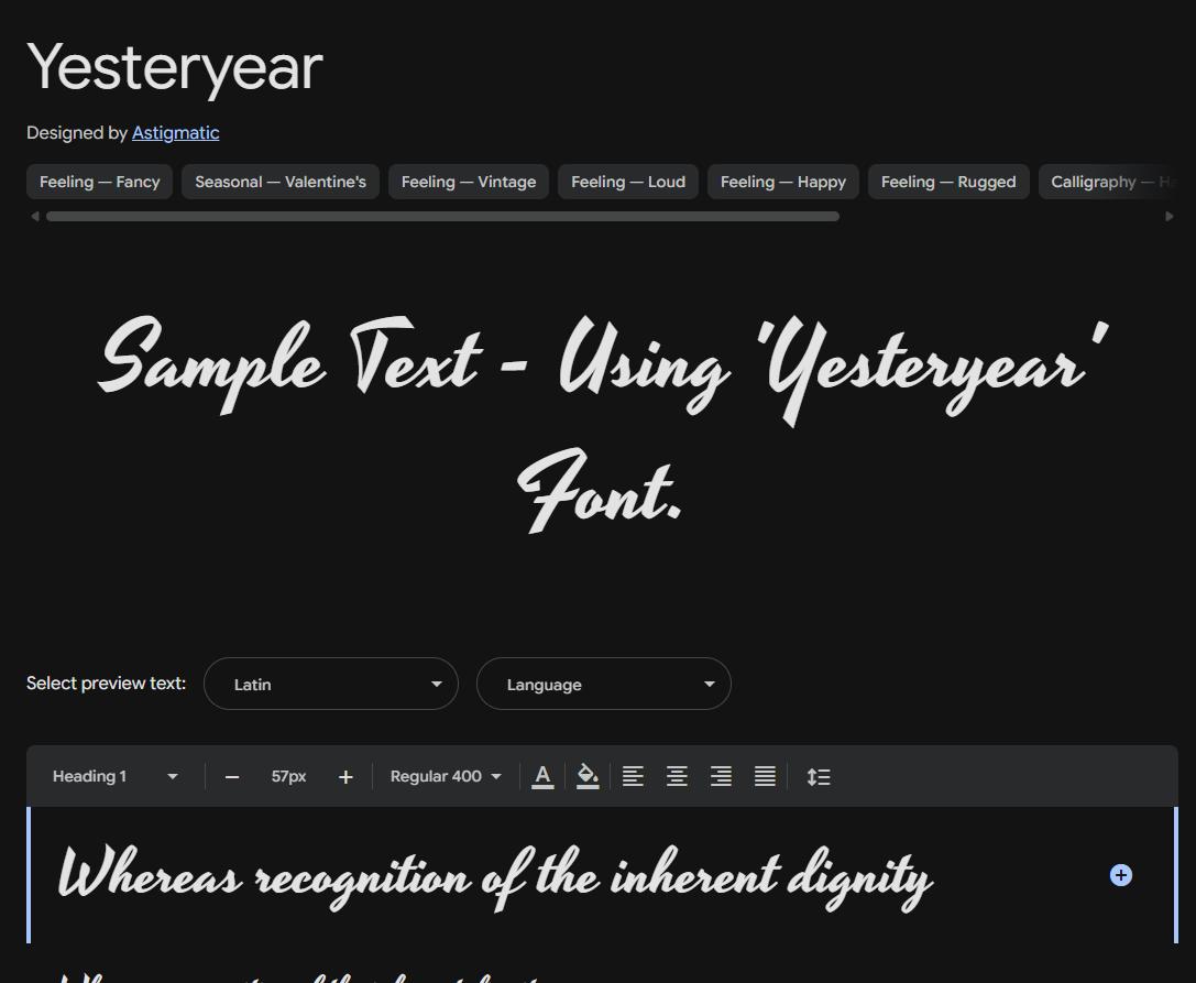 Image sample preview for text using Yesteryear font family