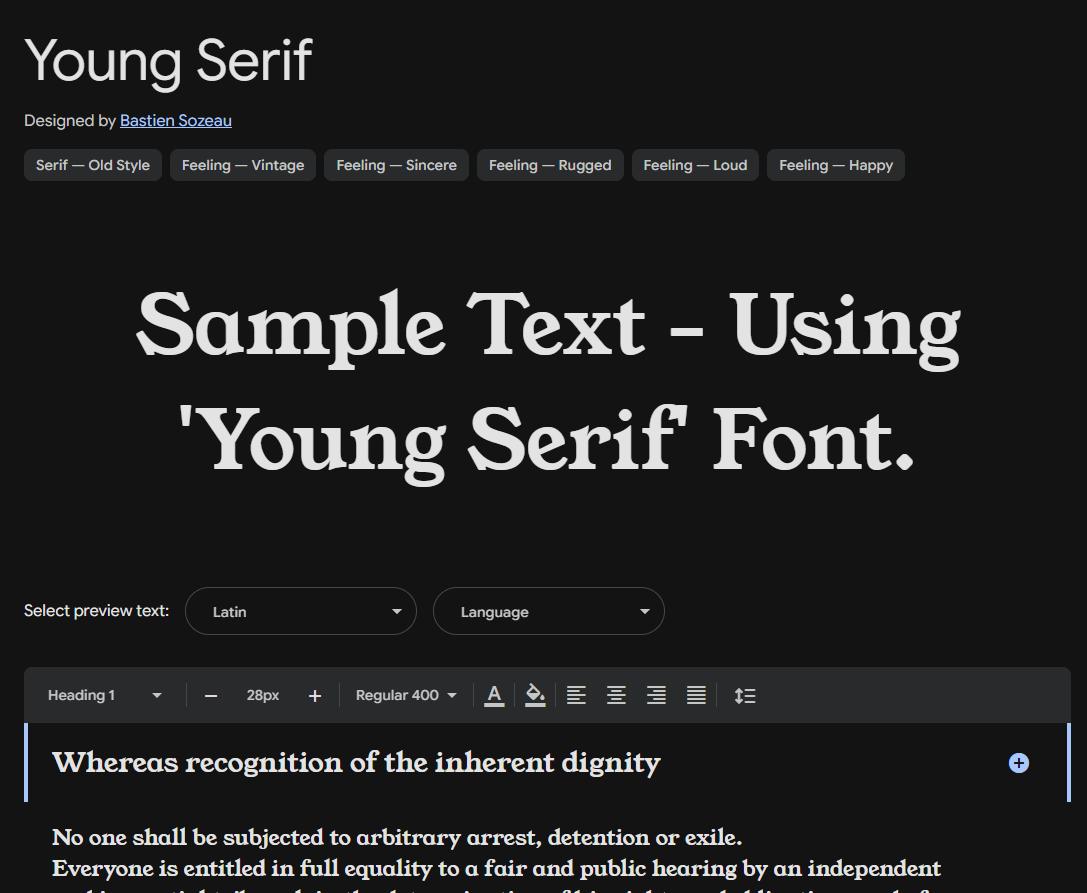 Image sample preview for text using Young Serif font family