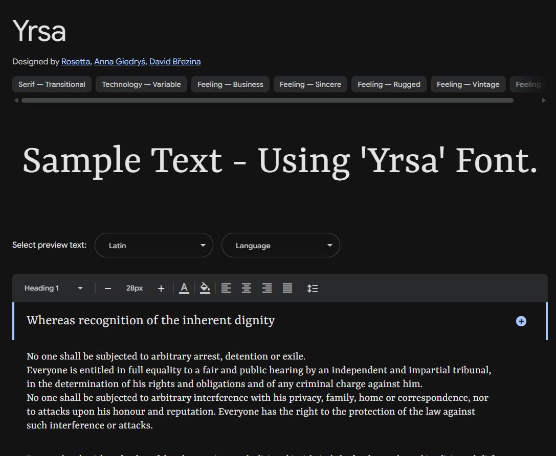 Image sample preview for text using Yrsa font family