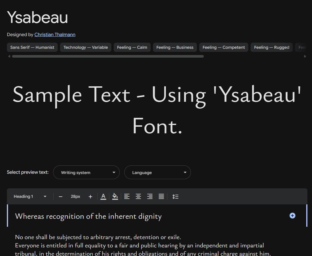 Image sample preview for text using Ysabeau font family