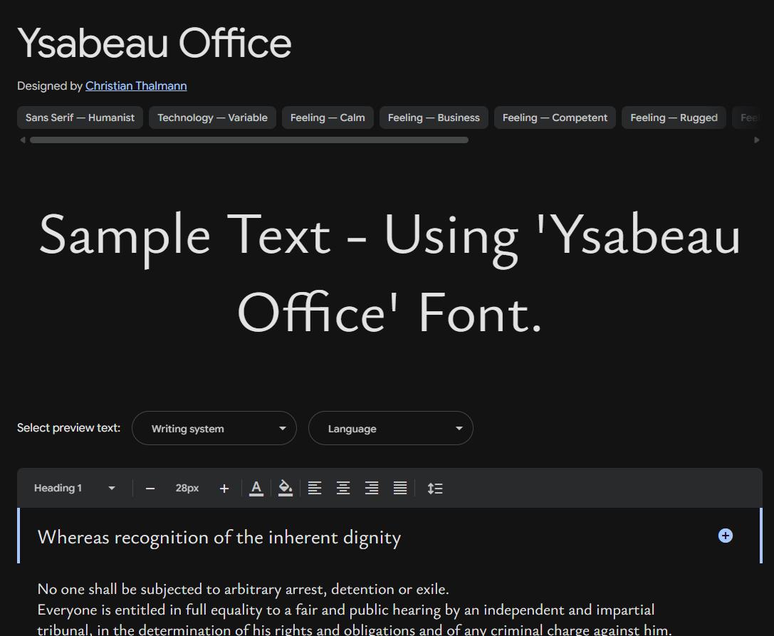 Image sample preview for text using Ysabeau Office font family