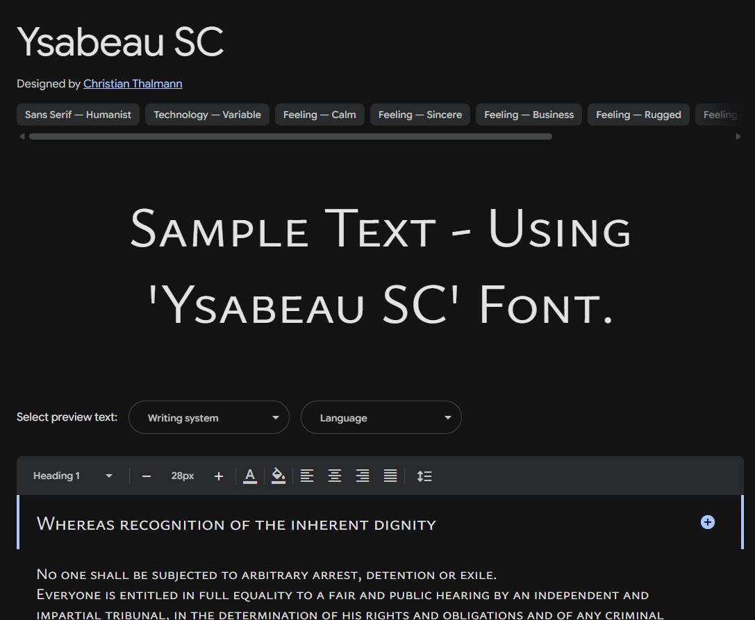 Image sample preview for text using Ysabeau SC font family
