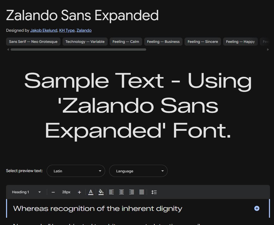 Image sample preview for text using Zalando Sans Expanded font family