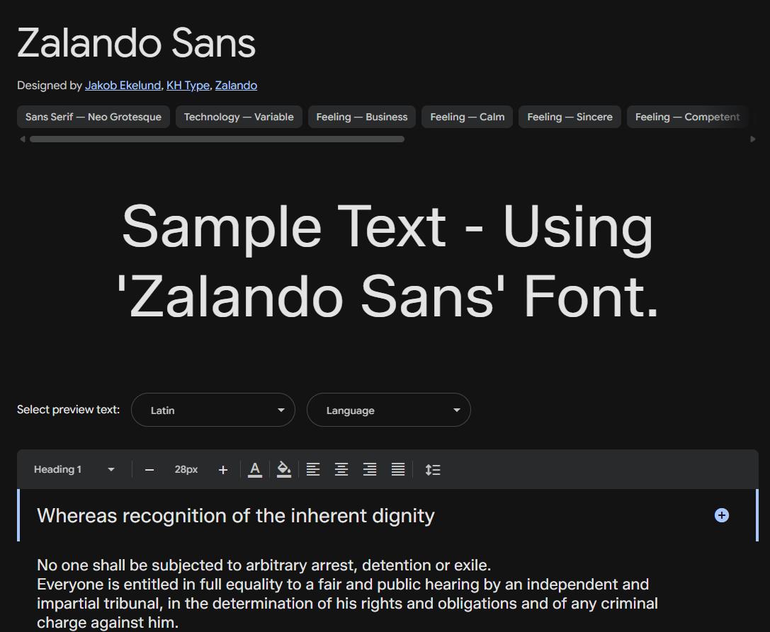 Image sample preview for text using Zalando Sans font family