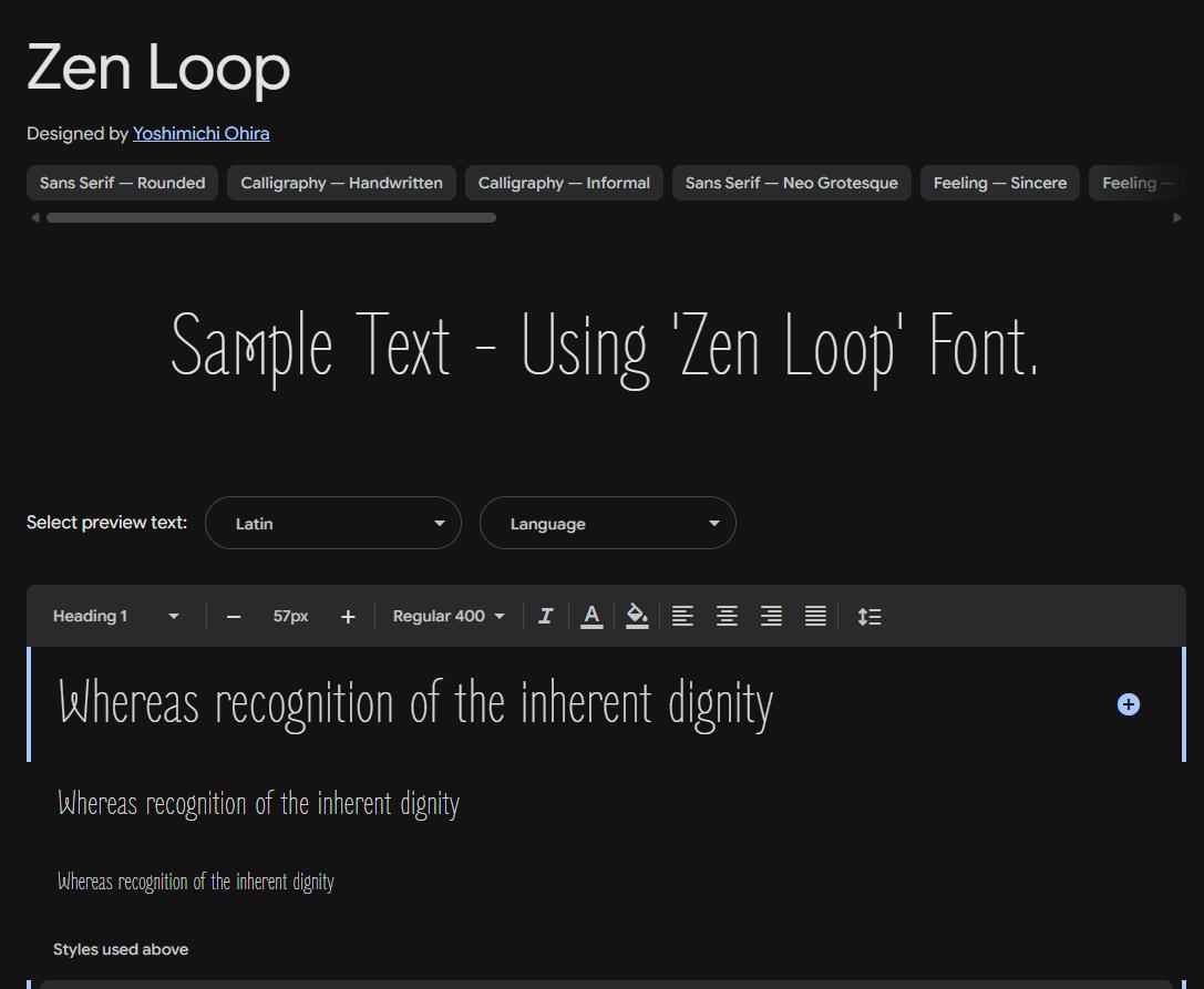 Image sample preview for text using Zen Loop font family
