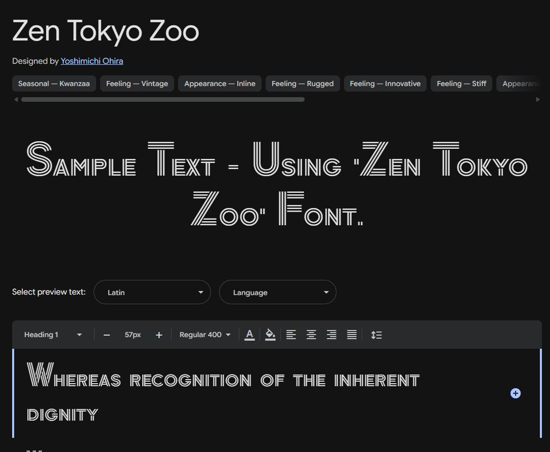 Image sample preview for text using Zen Tokyo Zoo font family