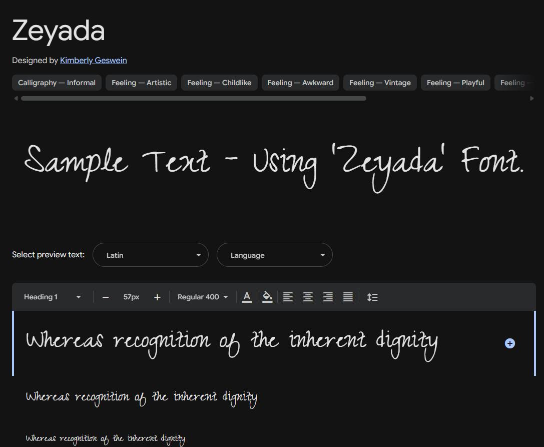 Image sample preview for text using Zeyada font family