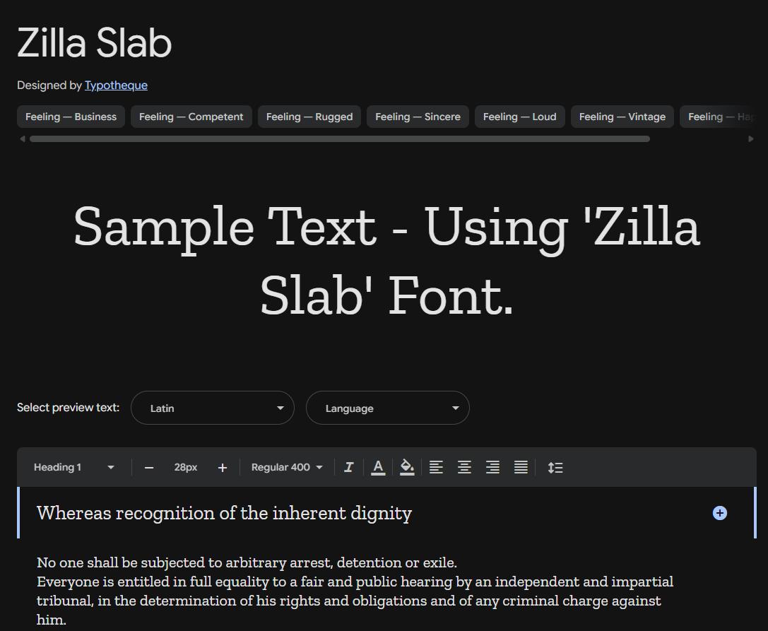 Image sample preview for text using Zilla Slab font family